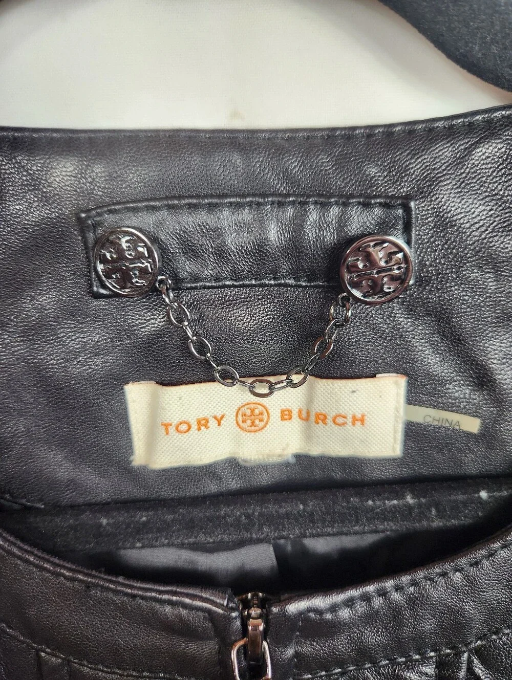 Tory Burch Daphne Black Lambskin Leather Quilted Moto Jacket Size 8-10
